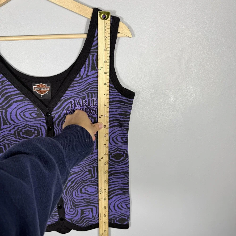 Harley Davidson Shirt Womens Large Purple Black Tank Top Seacoast Biker Graphic - Picture 5 of 6